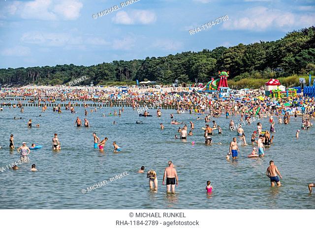 Busy beach in Ustka, Baltic Sea, Poland, Europe