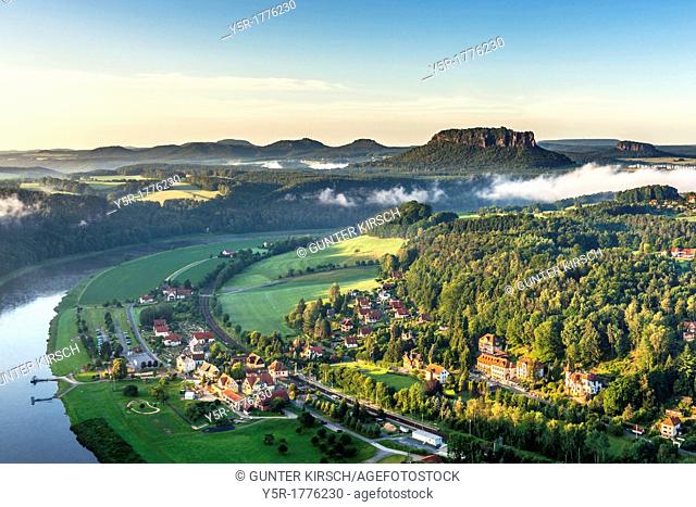 View to the Table Mountain Lilienstein in the national park Saxony Switzerland He is one of the most striking mountains in the Elbe Sandstone Mountains In front...