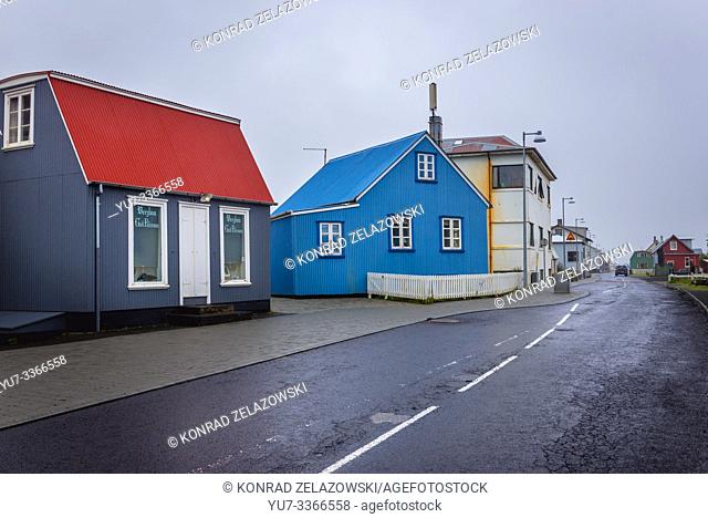 Traditional houses in Eyrarbakki fishing village on the south coast of Iceland