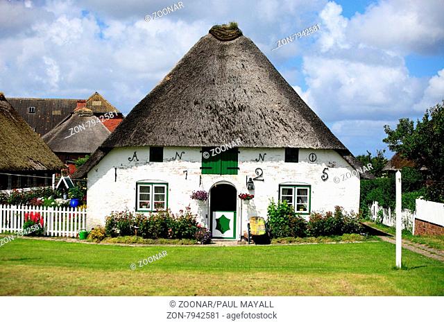 FrisianThatch Roof house Built in 1725 on the small island (Hallig) Langeness, north frisian Islands, Germany