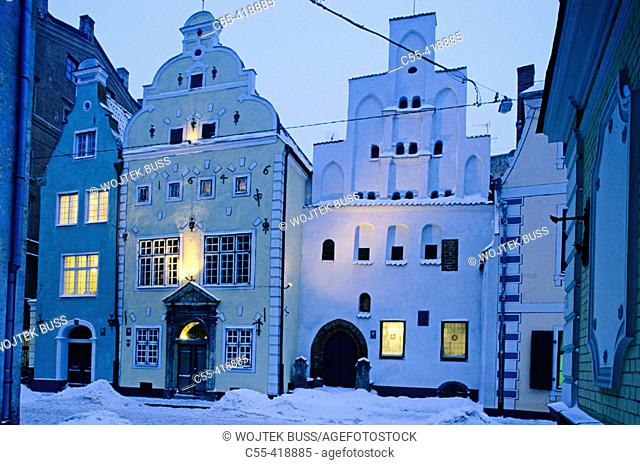 The 'Three Brothers' medieval residential buildings in old town. Riga, Latvia