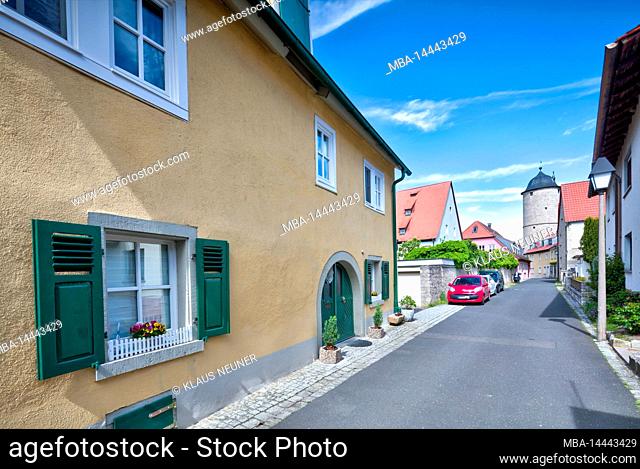 Kereturm, alley, city fortification, town view, Eibelstadt, Franconia, Germany, Europe