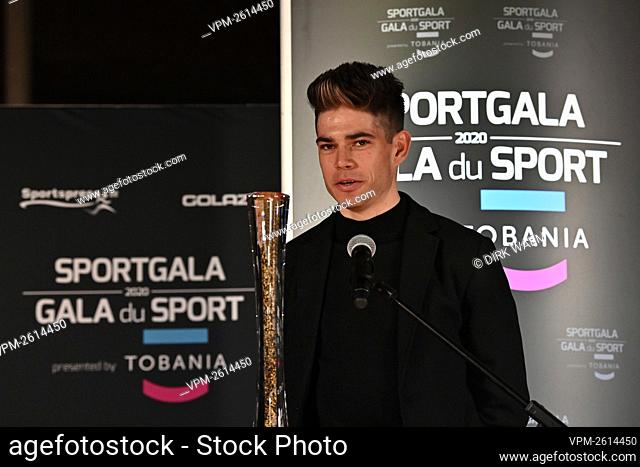 Belgian cyclist Wout Van Aert pictured on the podium with the award for Sportsman of the Year during the gala evening for the sport women and men of the year...