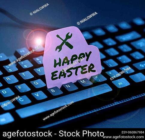 Text sign showing Happy Easter, Business overview a celebration of the resurrection of Jesus Christ from at sunrise Typing Online Website Informations