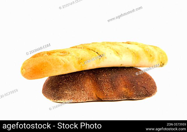 Black bread and loaf with garlic sauce isolated on white background. Healthy homemade food