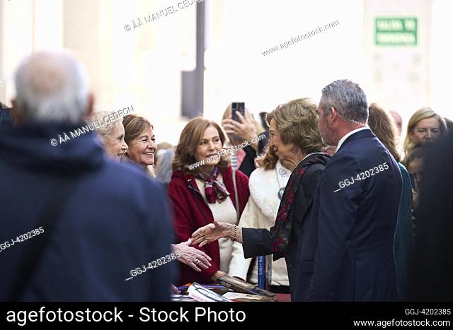 The former Queen Sofia visits 'Rastrillo Nuevo Futuro' at Palacio de Cibeles on November 17, 2023 in Madrid, Spain