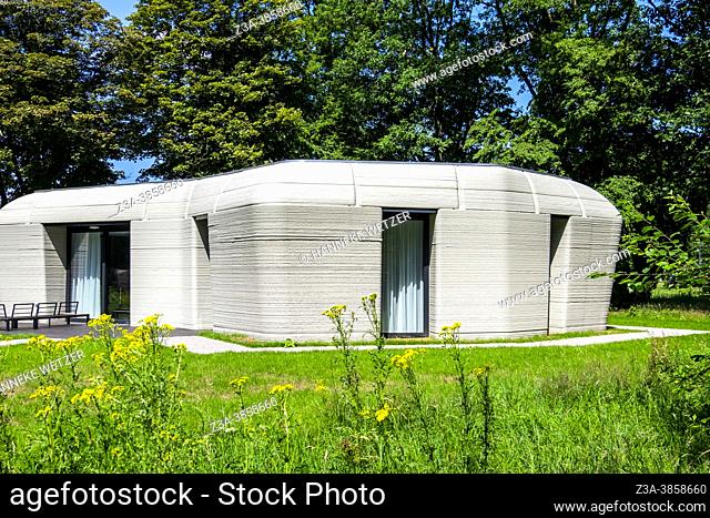 3D-printed concrete house. Project Milestone is the worldâ. . s first commercial housing project based on 3D-concrete printing