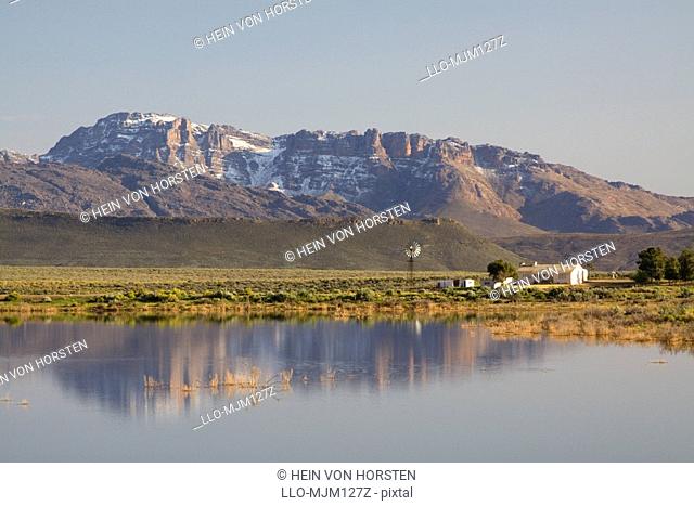 Farm scene with Hex River Mountains, Western Cape Province, South Africa
