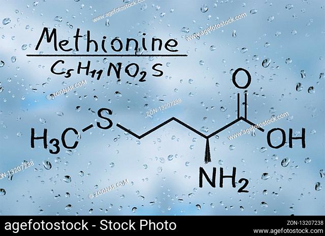 Structural model of Methionine on the glass with raindrops