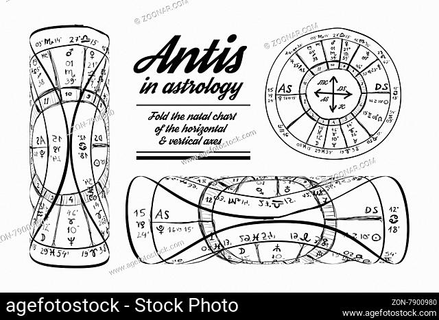 Antis in astrology. Hand-drawn vector illustration on white background