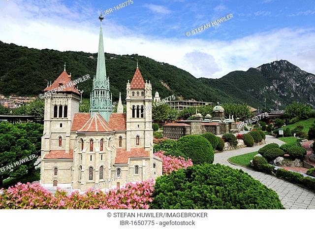 Cathedral of Geneva in miniature, Swissminiatur, Melide, Lugano, Ticino, Switzerland, Europe