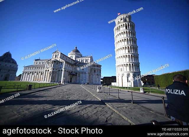 A view of Square of Miracles and Pisa Tower closed to pblic due Coronavirus oubreak  Pisa, ITALY-11-03-2020