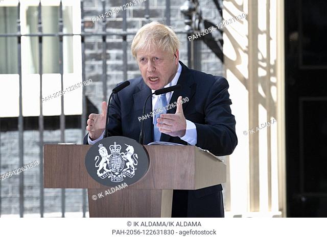Boris Johnson arrives as Prime Minister to Downing Street and makes his first speech. London, UK. 24/07/2019 | usage worldwide