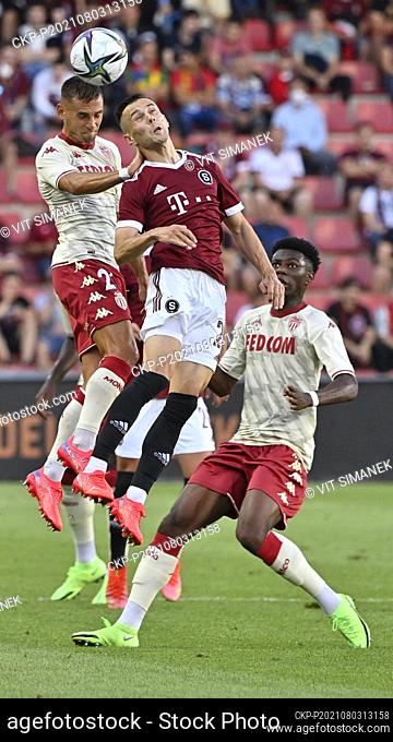 L-R Ruben Aguilar of Monako and Jakub Pesek of Sparta in action during the UEFA Champions League 3rd qualifying round soccer match AC Sparta Praha vs AS Monaco...