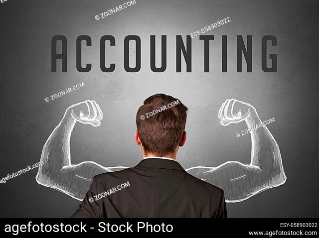 Rear view of a businessman with ACCOUNTING inscription, powerfull business concept