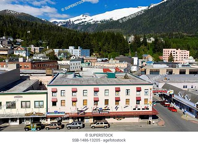 High angle view of a city, Ketchikan, Alaska, USA
