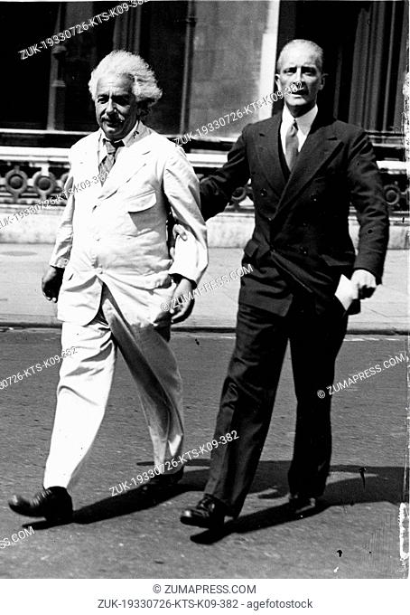 July 26, 1933 - London, England, U.K. - Professor ALBERT EINSTEIN walking with Commander LOCKER LAMPSON. Einstein (March 14, 1879 – April 18