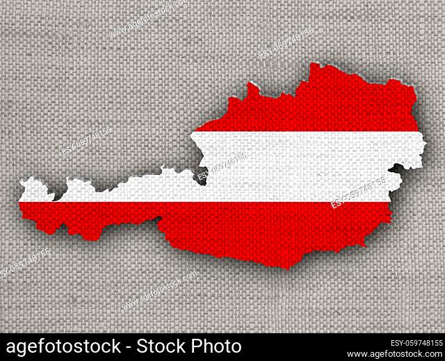 Karte und Fahne von Österreich auf altem Leinen - Map and flag of Austria on old linen
