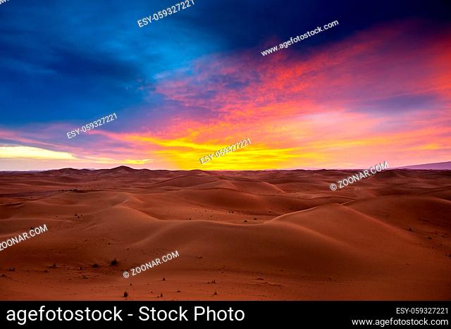 beatiful landscape with dramatic sunset in desert
