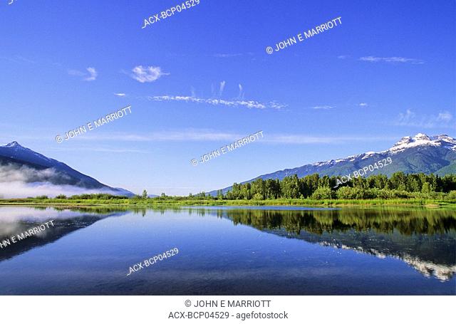 Columbia River valley and wetlands near Revelstoke, British Columbia, Canada