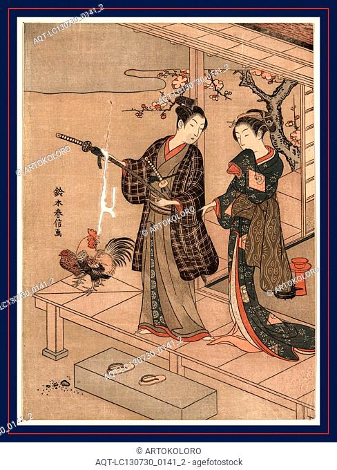 Engawa no wakai danjo, Young dandy and a beauty on a veranda., Suzuki, Harunobu, 1725?-1770, artist, [between ca. 1750 and 1770, printed later]
