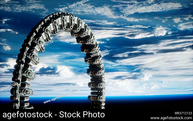 futuristic space station on Earth orbit. elements furnished by Nasa
