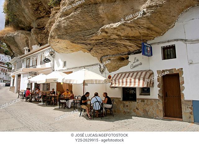 Typical terrace restaurant ""The Cave"", Setenil de las Bodegas, Cadiz province, Region of Andalusia, Spain, Europe,