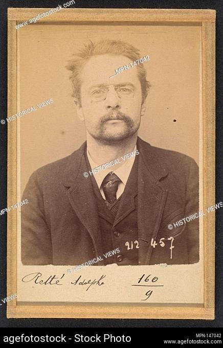 Retté. Adolphe. 30 ans, né à Paris IXe. Homme de lettre. Cris séditieux. 21/1/94. Artist: Alphonse Bertillon (French, 1853-1914); Date: 1894; Medium: Albumen...
