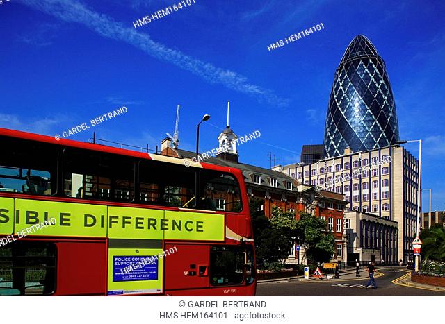 United Kingdom, London, The City, 30 St Mary Axe, Norman Foster's tower nicknamed The Gherkin
