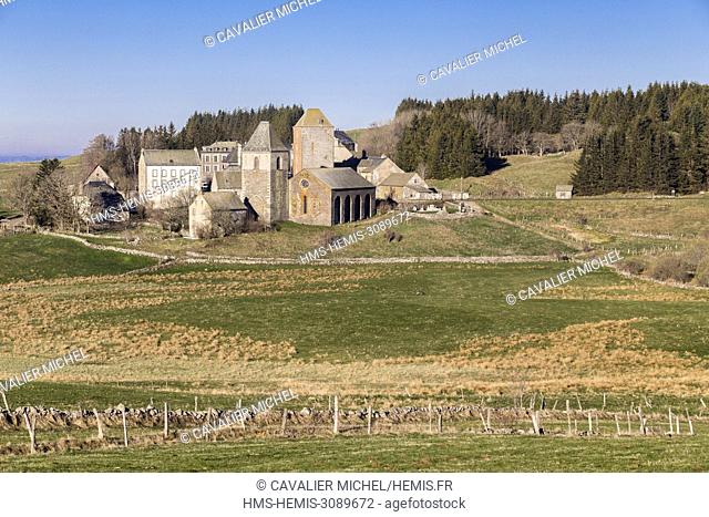 France, Aveyron, Aubrac, church Notre-Dame des Pauvres, the Dômerie, the former abbey, on the path of Compostelle in Aubrac