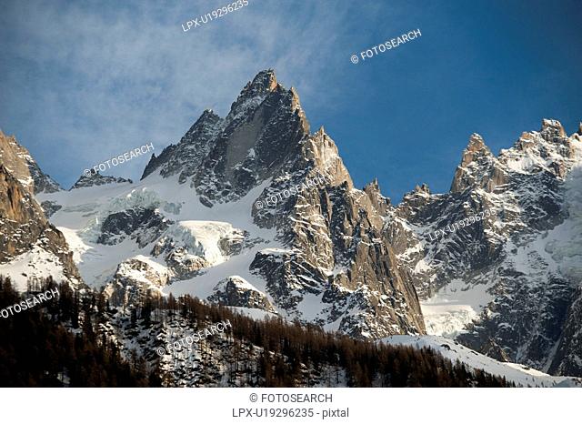 Chamonix Needles of the South in winter, Aiguille Du Dru, Mont Blanc, Chamonix, Rhone-Alpes, France