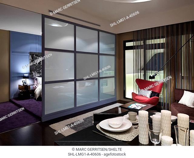 Modern living room bedroom with partition