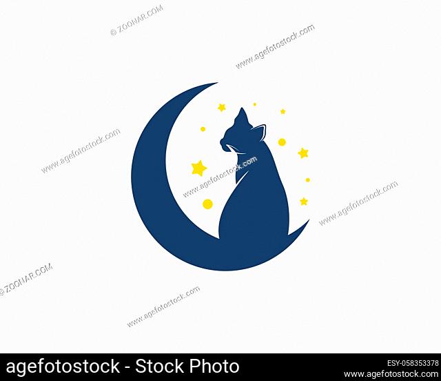 Half moon with cat silhouette and star
