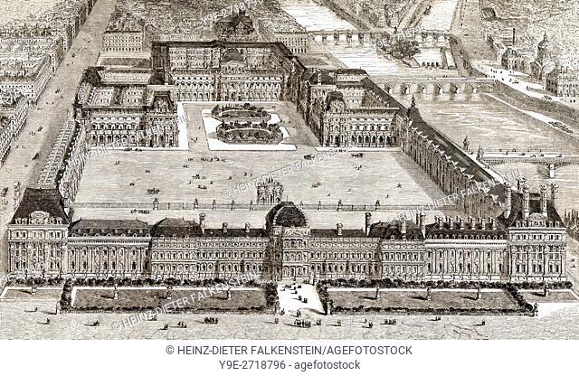 The Tuileries Palace, Tuileries Garden and the Louvre Palace, French museum and historic monument, Paris, France, 17th century, Der Louvre, Tuilerienpalast