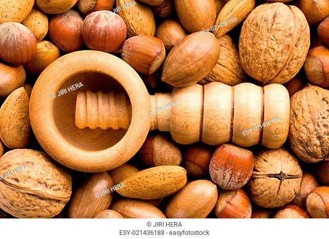 wooden nutcracker and nuts