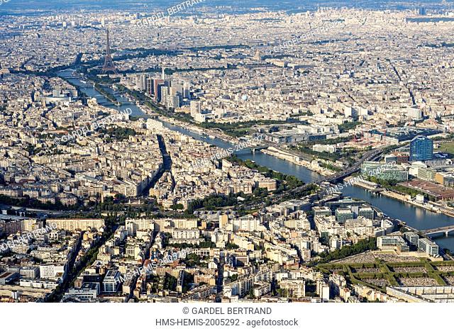 France, Paris, general view with the southbound district (aerial view)