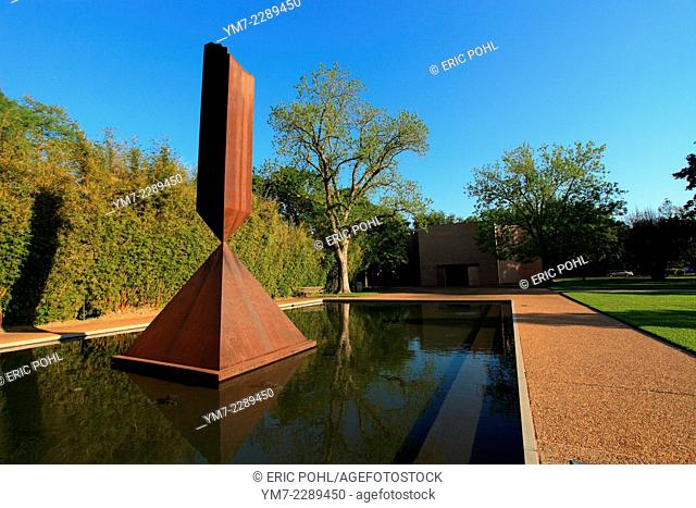 Broken Obelisk and Reflecting Pool - Rothko Chapel, Houston, TX. Steel sculpture by Barnett Newman, 1963