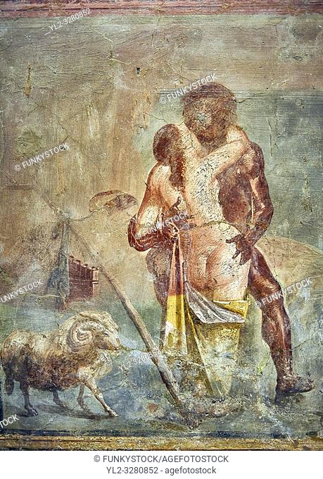 Polyphemus caressing Galatea, a Roman erotic fresco painting from Pompeii, 50-79 AD , from the Casa dei Capitelli colorati, inv no 27687