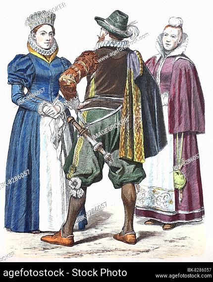 Folk traditional costume, clothing, history of costumes, people from Pomerania, traditional costumes from Germany, 16th century