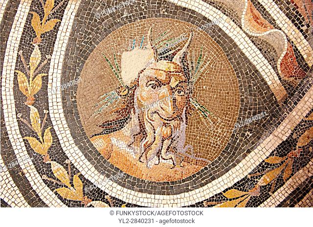 Floor mosaic with satyr heads and pan. From a Roman villa which probably belonged to Marcus Aurelius and Lucius Verus. Genazzano. Circo 138-192 AD