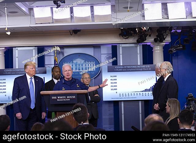 Admiral Brett Giroir, United States Assistant Secretary for Health makes remarks on the Coronavirus crisis in the Brady Press Briefing Room of the White House...
