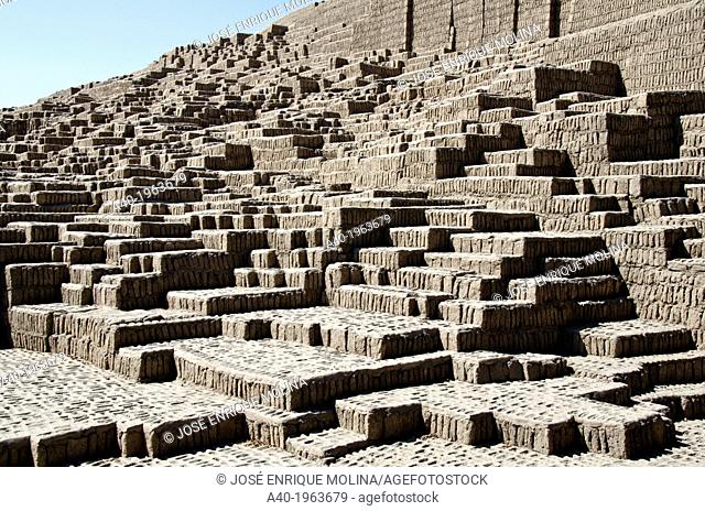 Huaca Pucllana. Lima culture 200 AD and 700 AD. Miraflores district. Lima city. Peru.Archaeological site