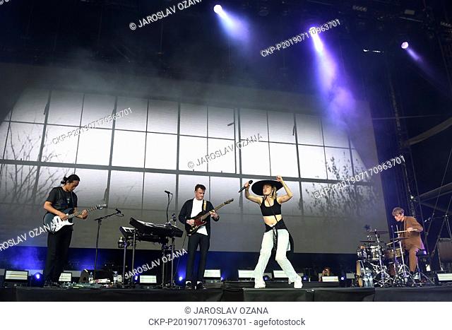 Danish singer MO (Karen Marie Aagaard Orsted Andersen), 2nd from right, performs during the Colours of Ostrava 2019 international music festival, on July 17