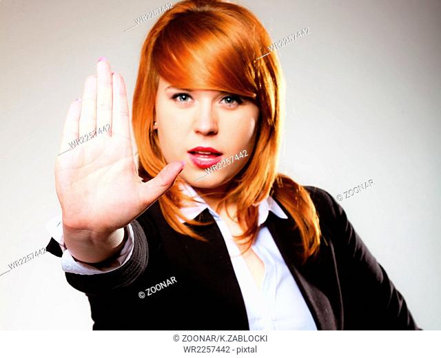 woman with stop hand sign gesture