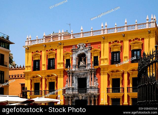 MALAGA, ANDALUCIA/SPAIN - JULY 5 : Baroque Bishop's Palace designed by Antonio Ramos in the 18th Century in the Plaza de Obispo Malaga Costa del Sol Spain on...