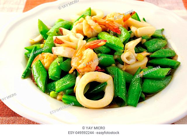 Seafoods - Shrimps, Squids with green peas