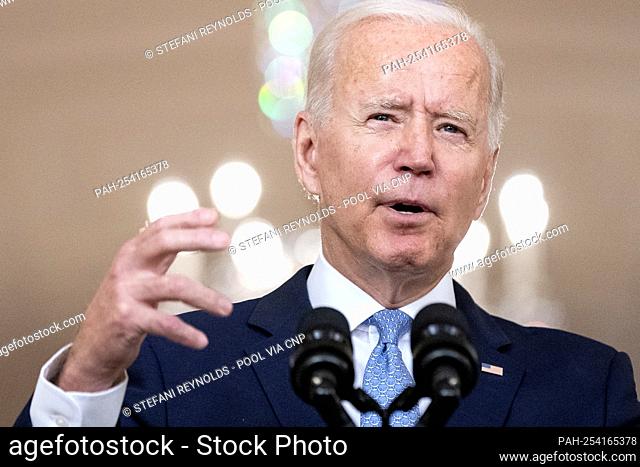 U.S. President Joe Biden speaks at the White House in Washington, D.C., U.S., on Tuesday, Aug. 31, 2021. The departure of the last U.S