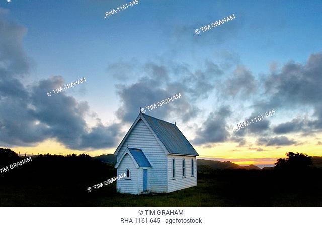 Small Baptist chapel in a meadow near Pollok, North Island, New Zealand