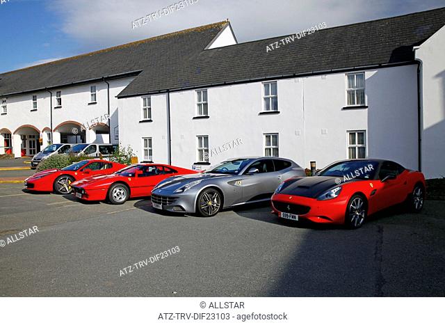 RED FERRARI 458, 288 GTO, FF & CALIFORNIA CARS; MOUNT MURRAY, ISLE OF MAN; 11/10/2013