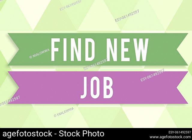 Sign displaying Find New Job, Internet Concept Searching for new career opportunities Solution to unemployment Businesswoman Holding Speech Bubble With...